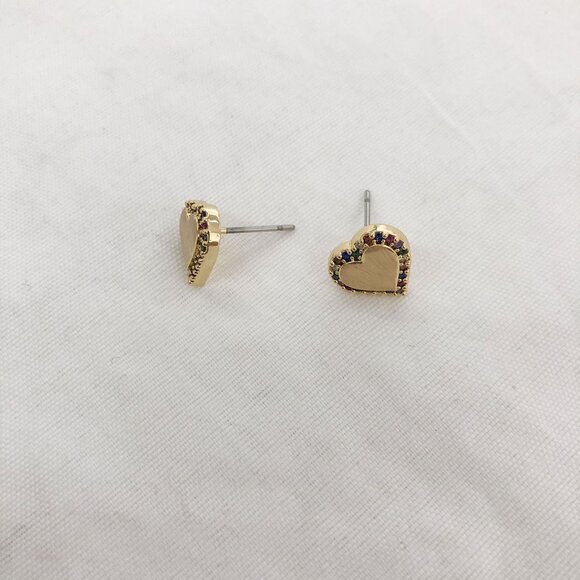 Take Heart Gold Multi Color Stud Earrings NEW - Picture 4 of 5